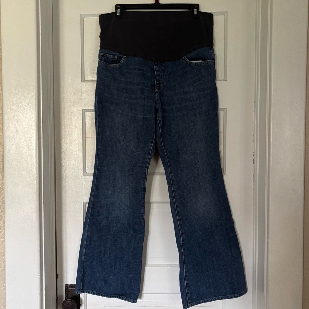 Maternity Bootcut Jeans in Dark Blue with Black Waist Panel